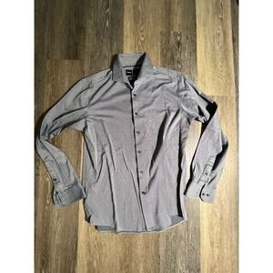 BOSS Performance Dress Shirt Mens L Grey Regular Fit Stretch Long Sleeve